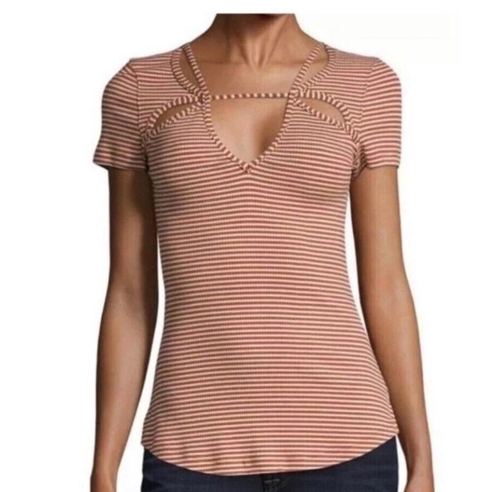 Free People Frenchie Striped Front Cut Out Top Rust Cayenne Women's Medium